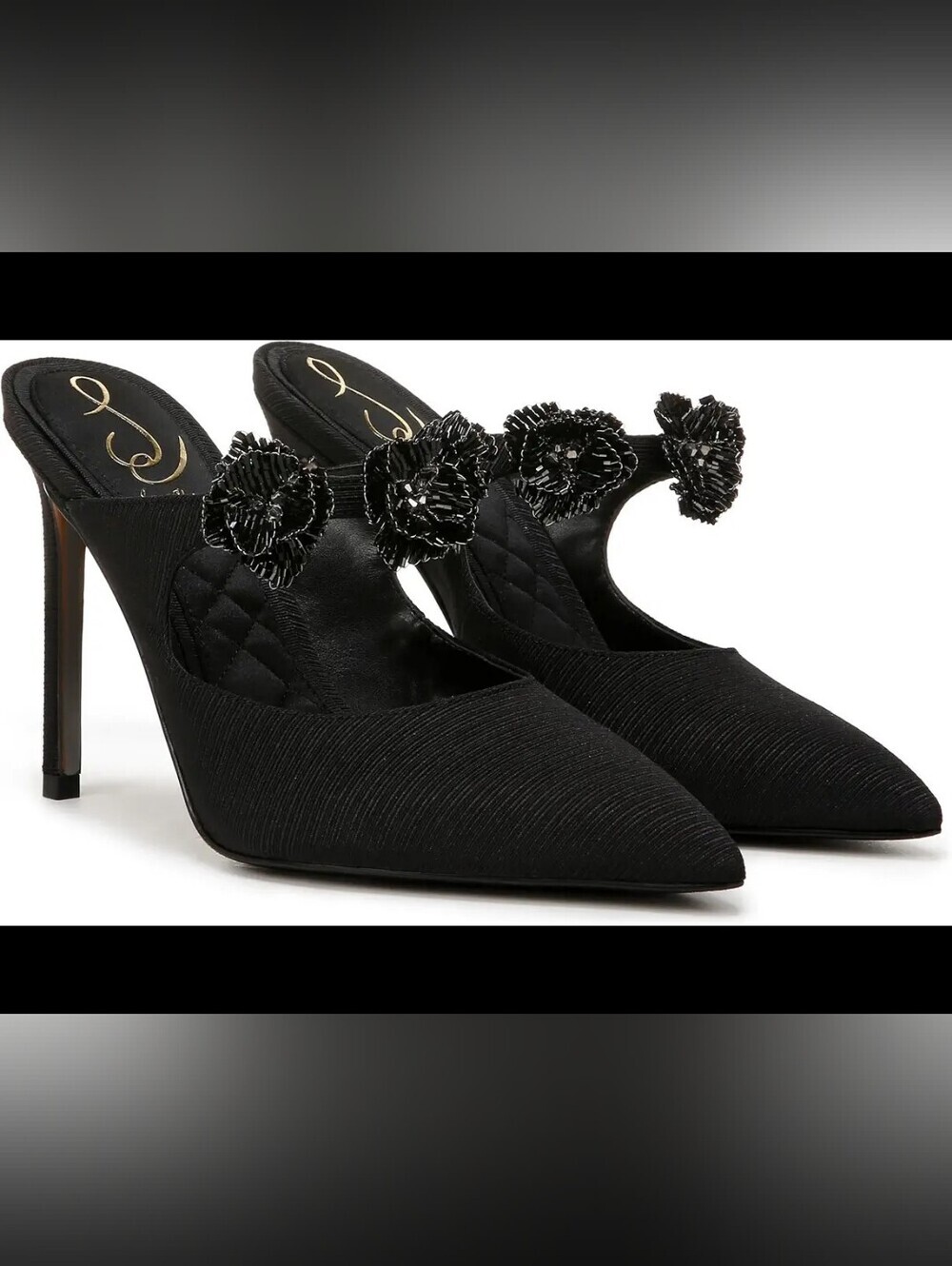 SAM Edelman Elegant Black Beaded Flower Mule Heels In PERFECT SHAPE